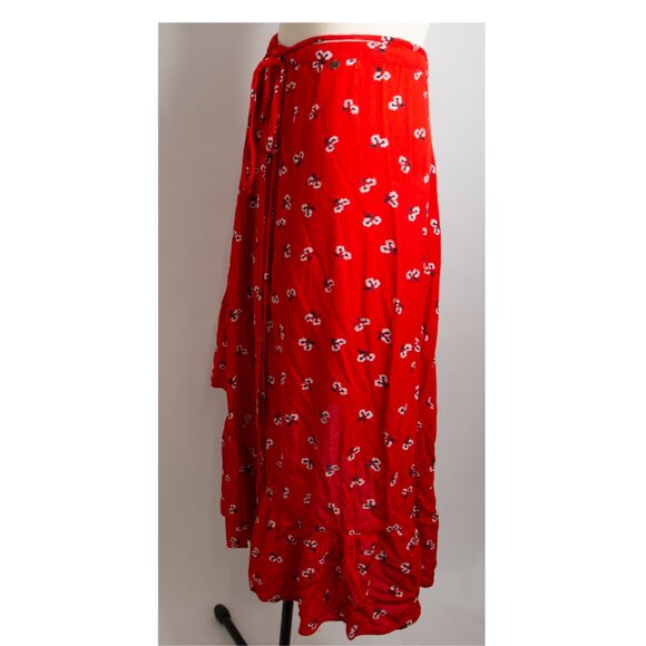 BILLABONG "Dancing Til Dawn Red" Floral Print Midi Wrap Boho Beach Skirt M - Picture 5 of 14